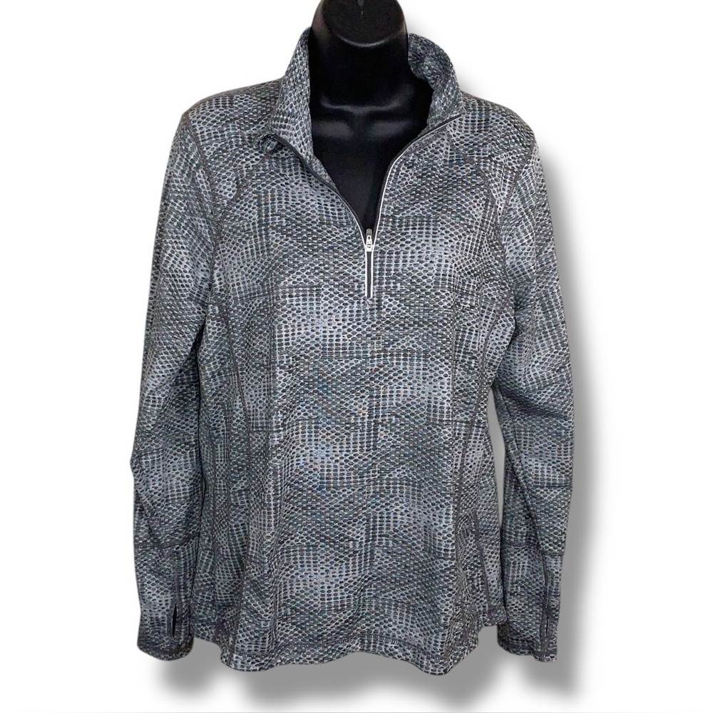 Large Kirkland Grey White Athletic Long Sleeve Lightweight Jacket Zip Collar